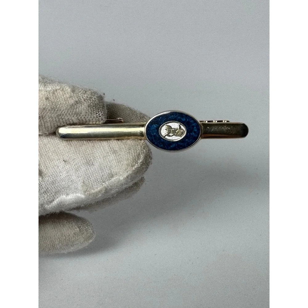 Vintage  CELINE Paris Navy Blue‎ Enamel Carriage Horse Tie Clip Clasp